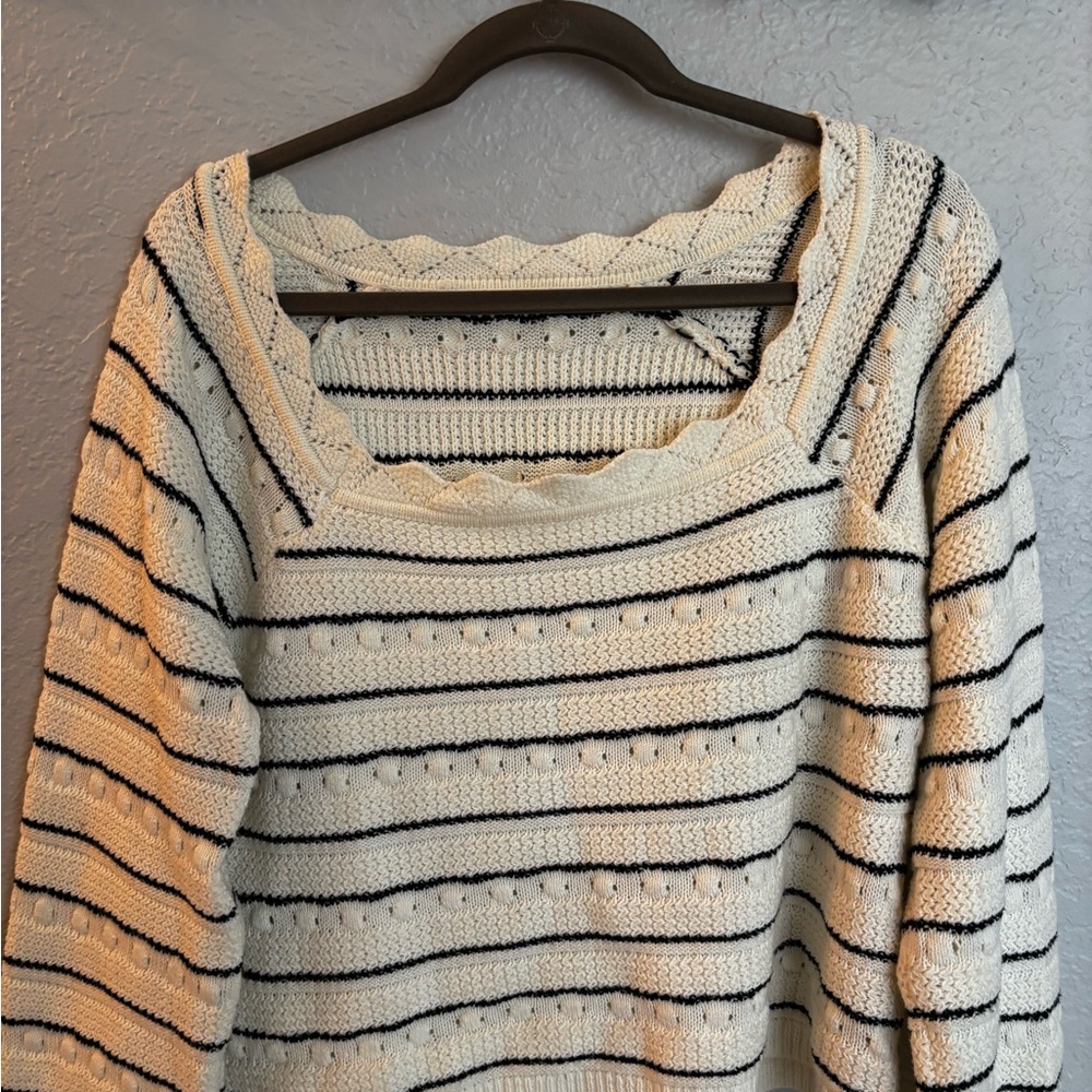 Marine Layer Cream and Black Striped Sweater